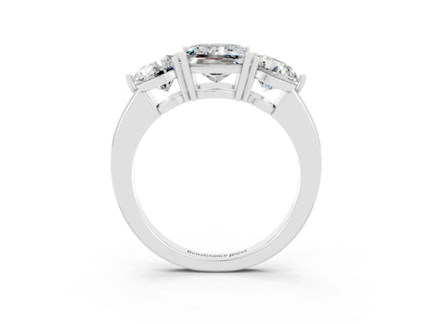 White gold Princess Cut Moissanite Three-Stone Ring with Prong Setting and Classic Band_3