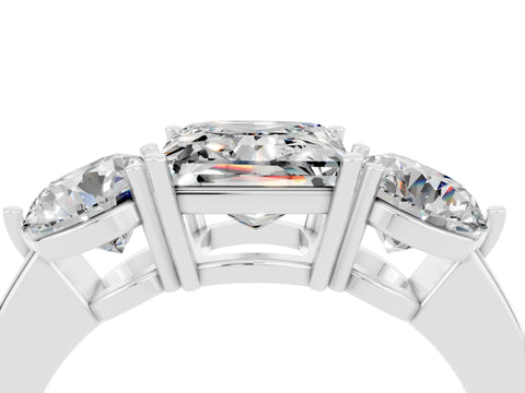 White gold Princess Cut Moissanite Three-Stone Ring with Prong Setting and Classic Band_4