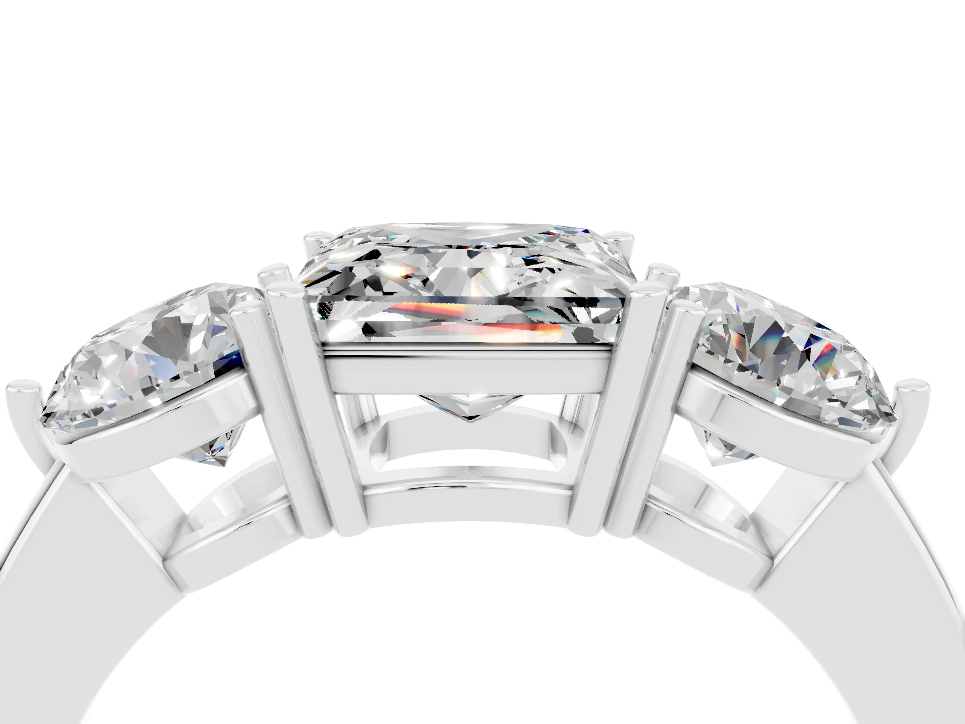 White gold Princess Cut Moissanite Three-Stone Ring with Prong Setting and Classic Band_4