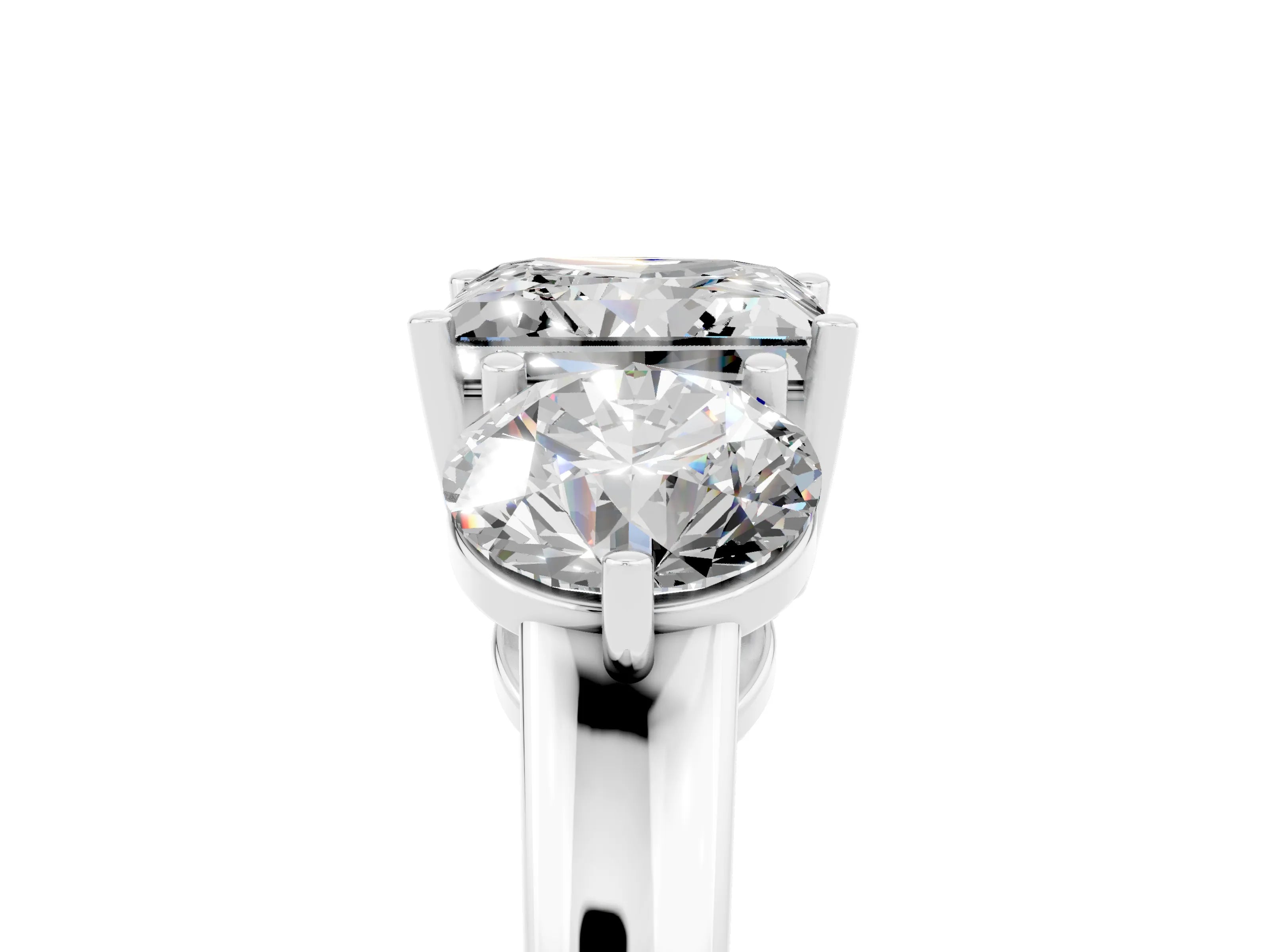 White gold Princess Cut Moissanite Three-Stone Ring with Prong Setting and Classic Band_5
