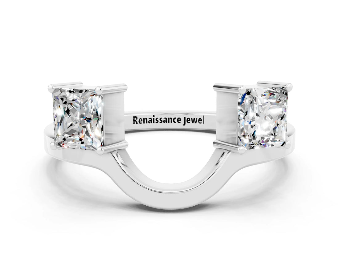 White gold Princess Cut Moissanite Two-Stone Open Band Ring with Four-Prong Setting_6
