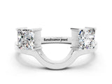 White gold Princess Cut Moissanite Two-Stone Open Band Ring with Four-Prong Setting_6