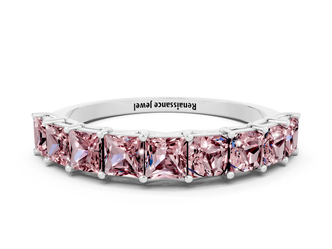 White gold Princess Cut Morganite Channel-Set Eternity Band with Prong Setting_6