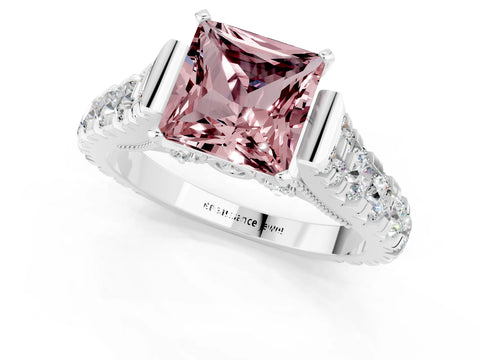 White gold Princess Cut Morganite Classic Solitaire Ring with Pavé Band and Four-Prong Setting_1