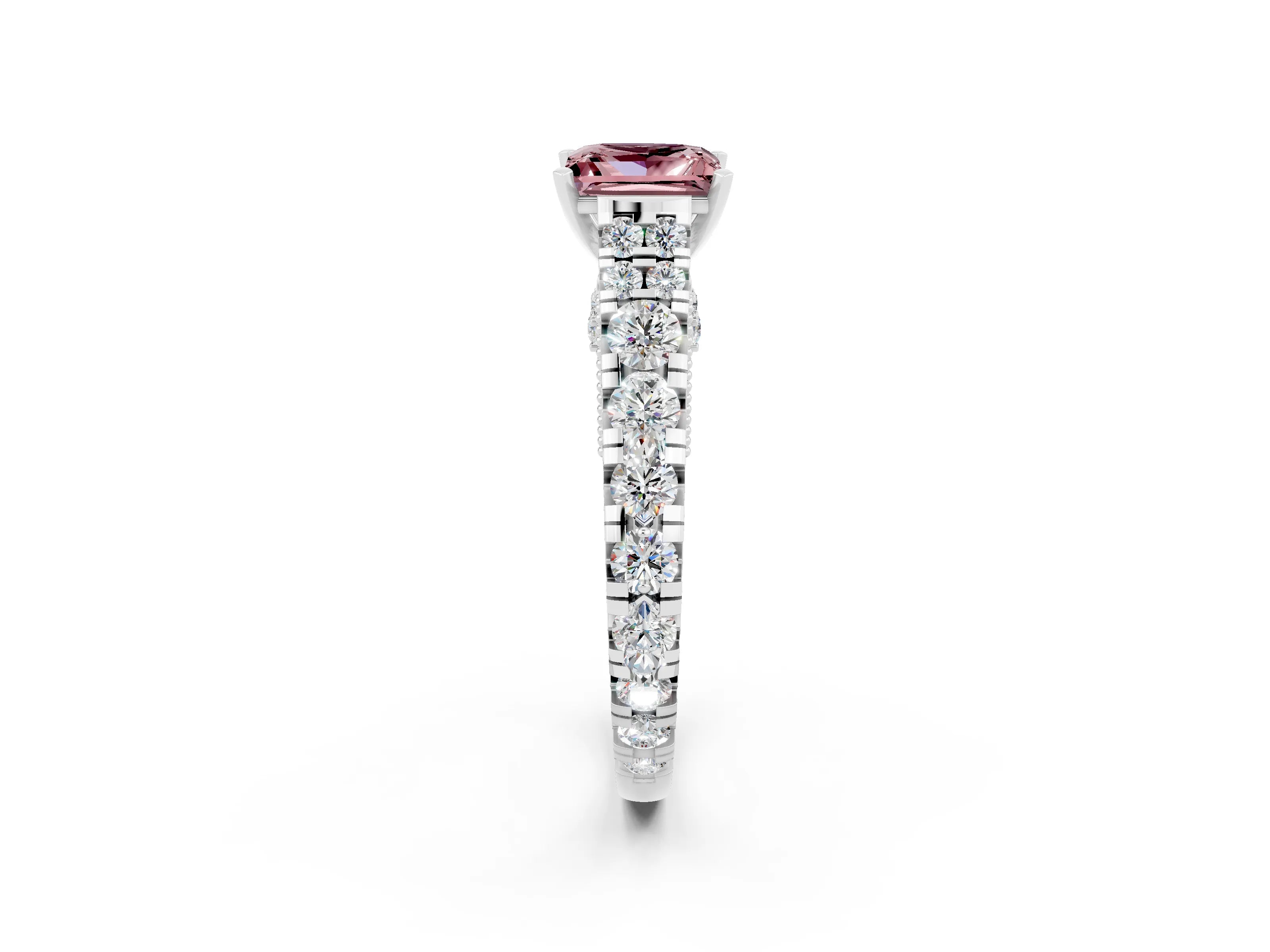 White gold Princess Cut Morganite Classic Solitaire Ring with Pavé Band and Four-Prong Setting_2