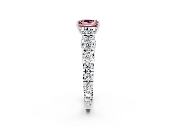 White gold Princess Cut Morganite Classic Solitaire Ring with Pavé Band and Four-Prong Setting