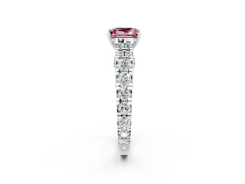 White gold Princess Cut Morganite Classic Solitaire Ring with Pavé Band and Four-Prong Setting_2