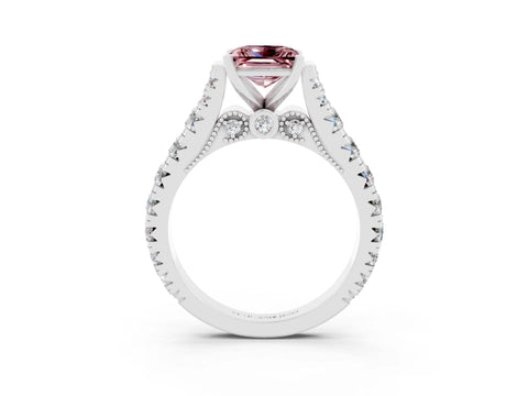White gold Princess Cut Morganite Classic Solitaire Ring with Pavé Band and Four-Prong Setting_3