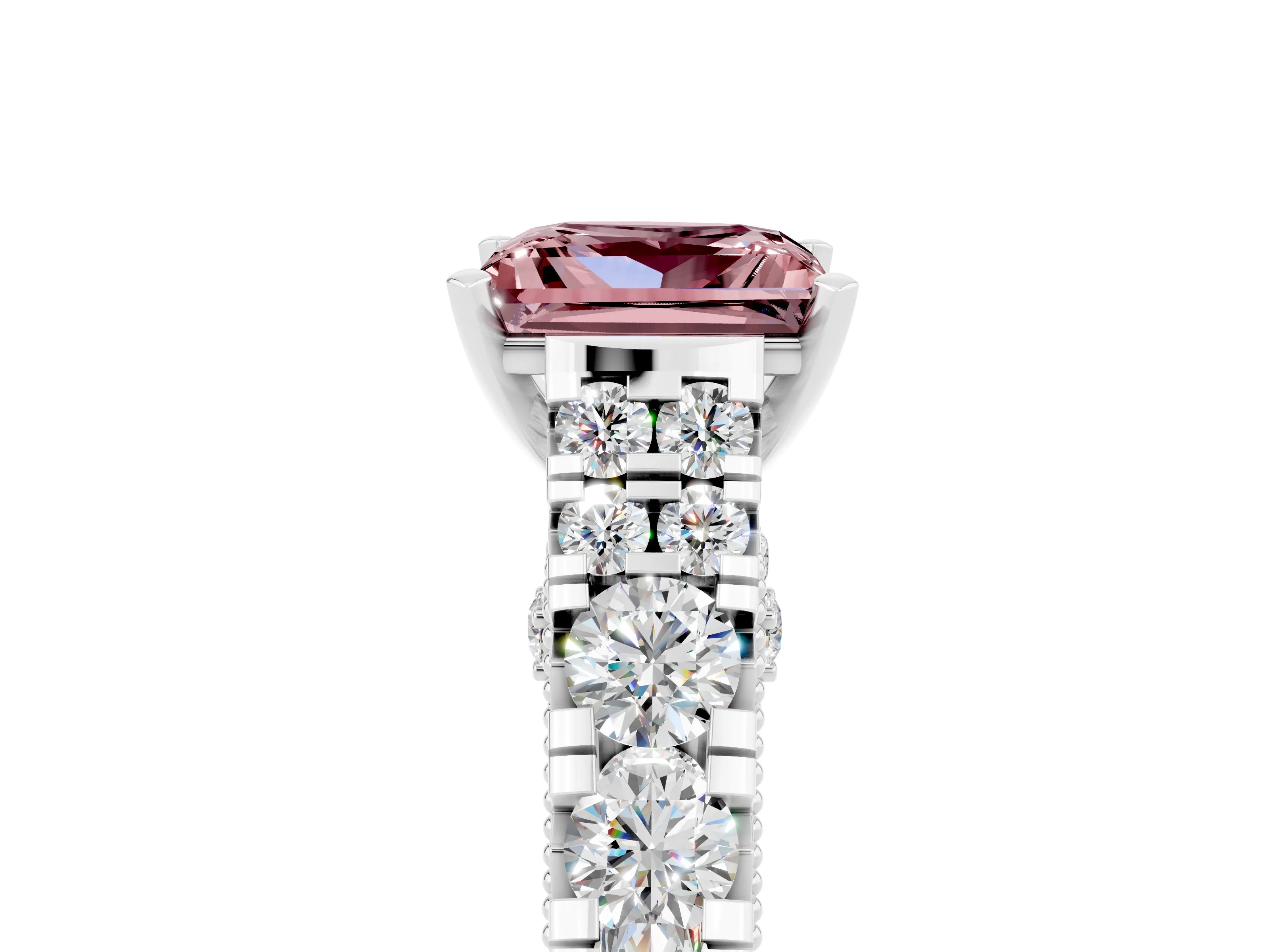 White gold Princess Cut Morganite Classic Solitaire Ring with Pavé Band and Four-Prong Setting_5