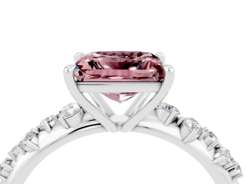 White gold Princess Cut Morganite Cluster Side Stone Solitaire Ring with Prong Setting_28