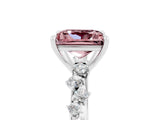 White gold Princess Cut Morganite Cluster Side Stone Solitaire Ring with Prong Setting_29