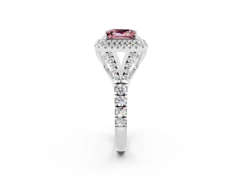 White gold Princess Cut Morganite Double Halo Ring with Split Shank and Prong Setting_26