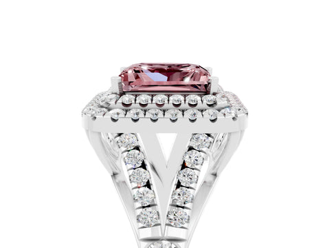 White gold Princess Cut Morganite Double Halo Ring with Split Shank and Prong Setting_29
