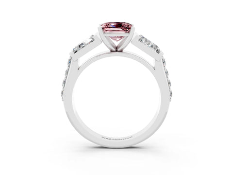 White gold Princess Cut Morganite Engagement Ring with Baguette Side Stones and Channel Set Band_3