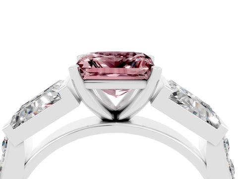 White gold Princess Cut Morganite Engagement Ring with Baguette Side Stones and Channel Set Band_4