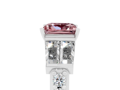 White gold Princess Cut Morganite Engagement Ring with Baguette Side Stones and Channel Set Band_5