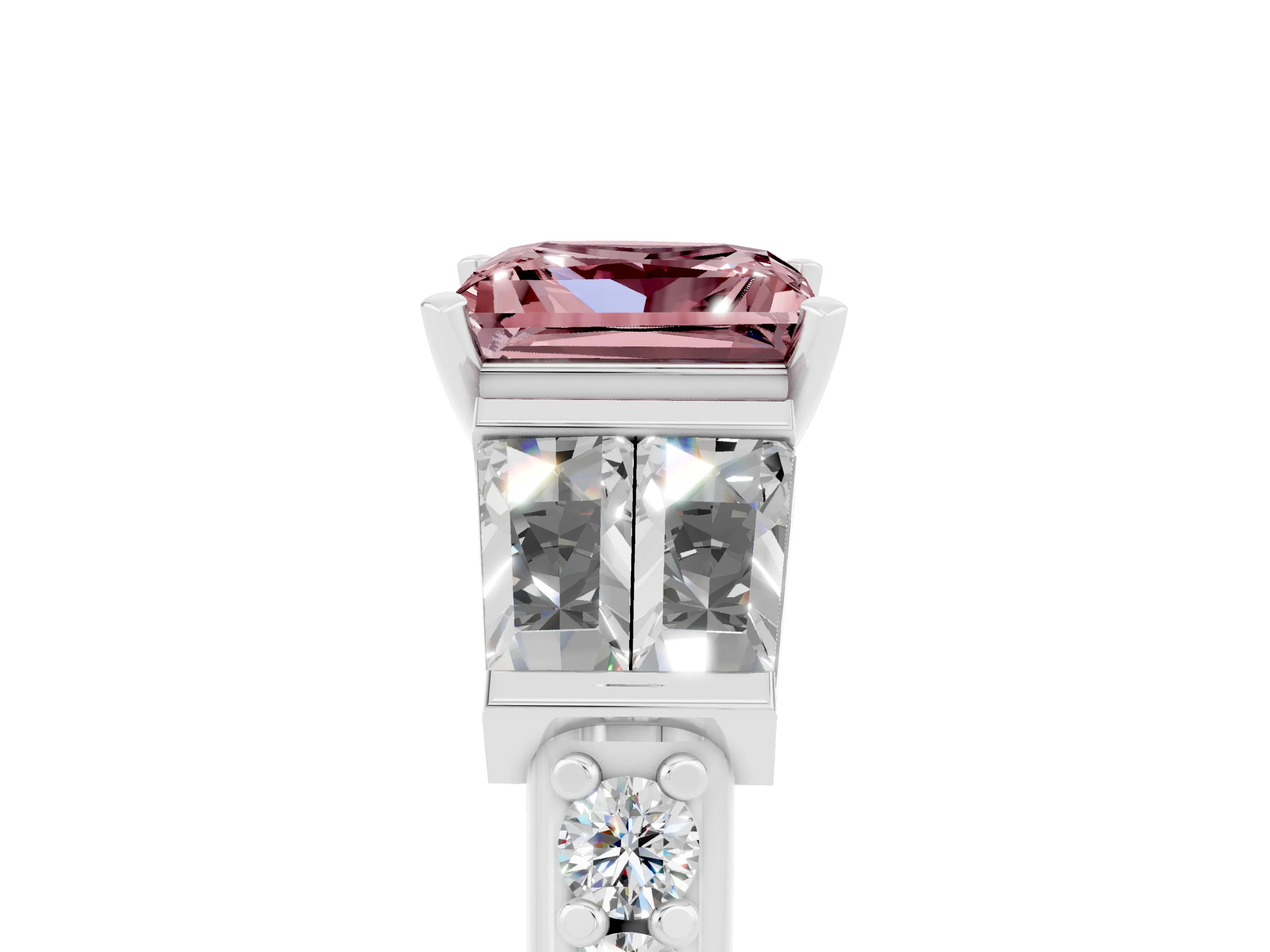 White gold Princess Cut Morganite Engagement Ring with Baguette Side Stones and Channel Set Band_5