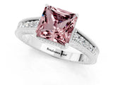 White gold Princess Cut Morganite Engagement Ring with Milgrain Channel Set Band and Prong Setting_1