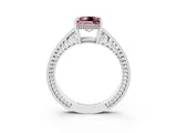 White gold Princess Cut Morganite Engagement Ring with Milgrain Channel Set Band and Prong Setting_3