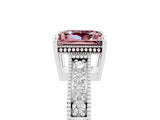 White gold Princess Cut Morganite Engagement Ring with Milgrain Channel Set Band and Prong Setting_5