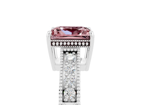 White gold Princess Cut Morganite Engagement Ring with Milgrain Channel Set Band and Prong Setting_5