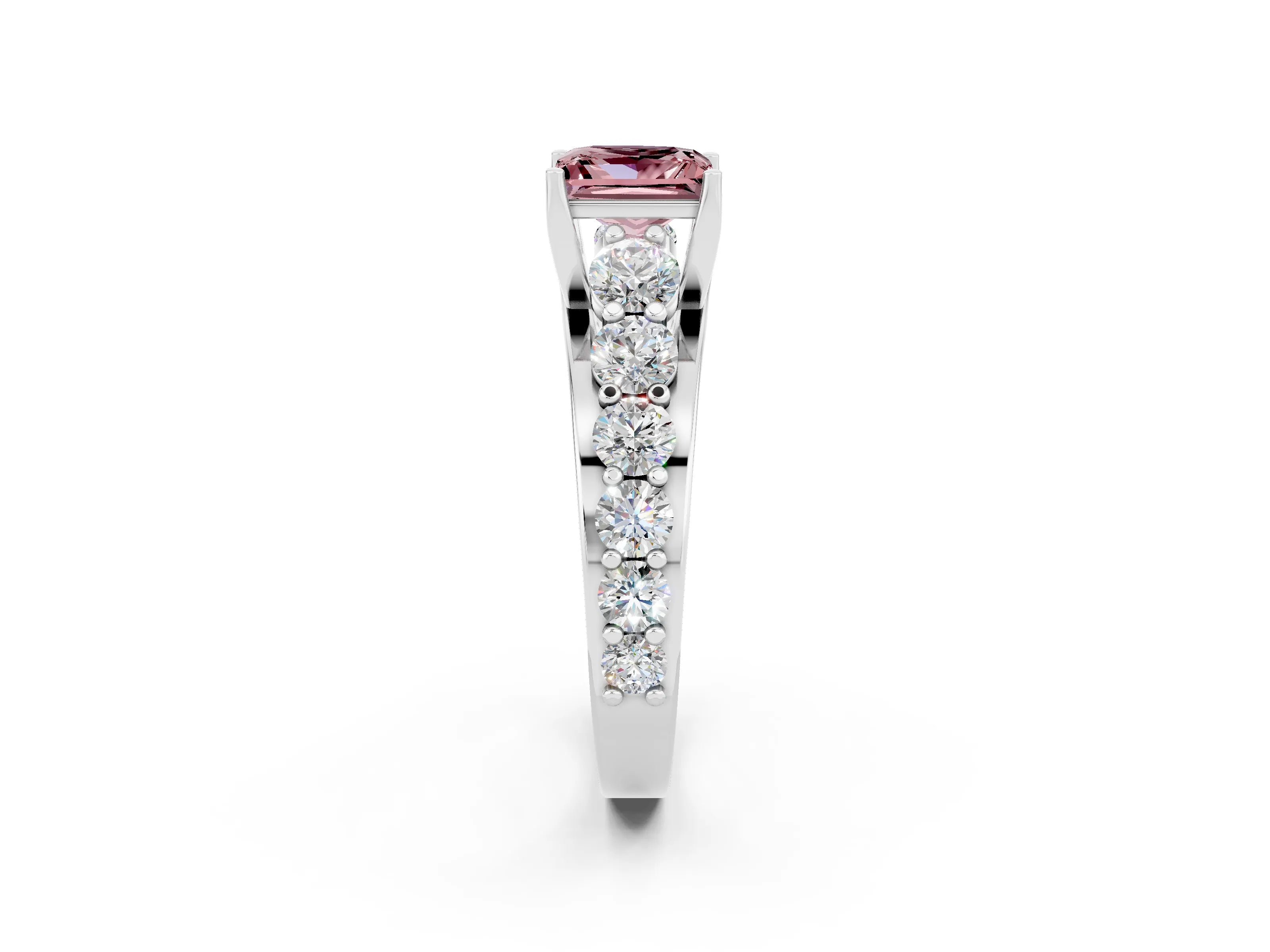 White gold Princess Cut Morganite Engagement Ring with Pavé Band and Four-Prong Setting_2