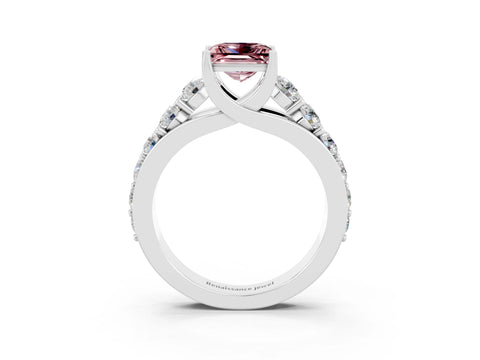 White gold Princess Cut Morganite Engagement Ring with Pavé Band and Four-Prong Setting_3