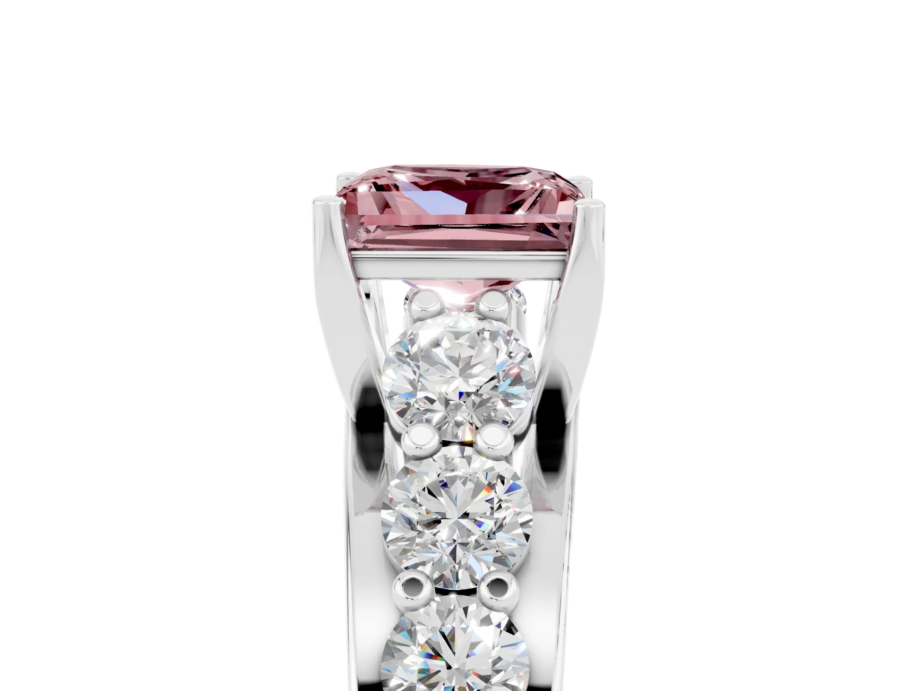 White gold Princess Cut Morganite Engagement Ring with Pavé Band and Four-Prong Setting_5
