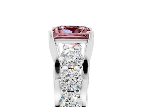 White gold Princess Cut Morganite Engagement Ring with Pavé Band and Four-Prong Setting_5