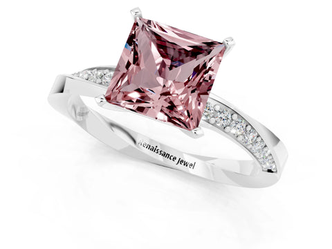 White gold Princess Cut Morganite Engagement Ring with Side Stone Accents and Four-Prong Setting_40