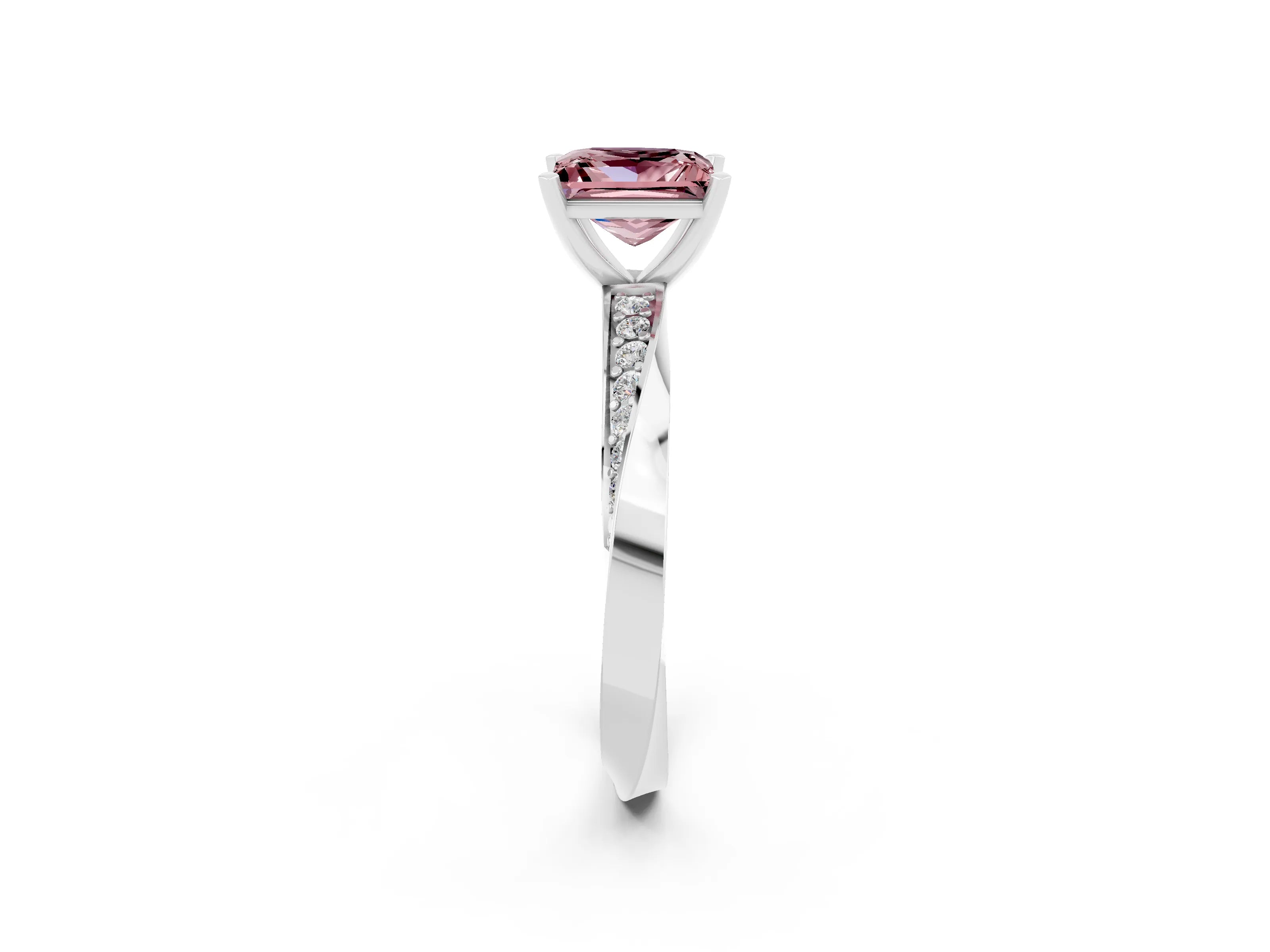 White gold Princess Cut Morganite Engagement Ring with Side Stone Accents and Four-Prong Setting_41