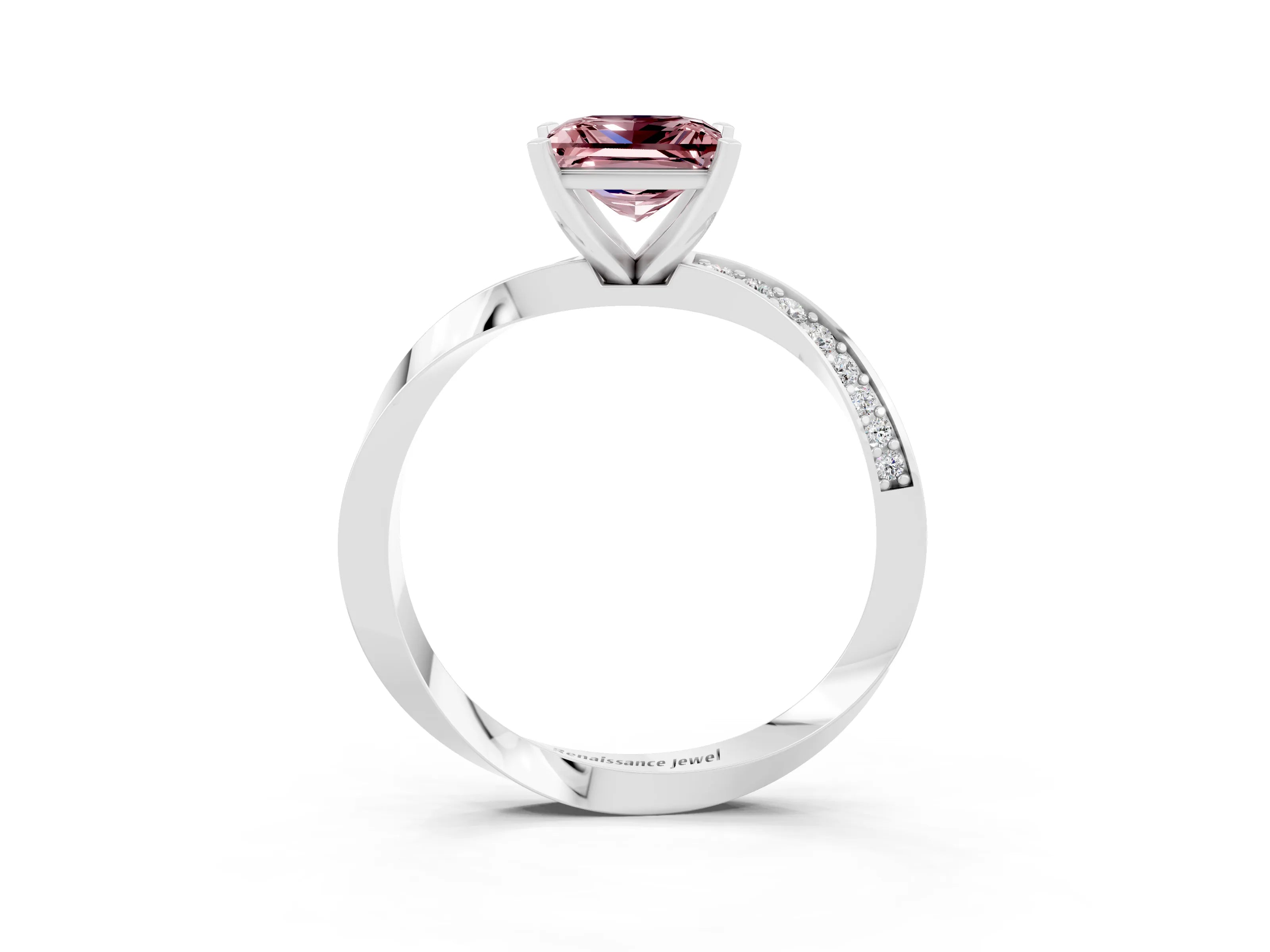 White gold Princess Cut Morganite Engagement Ring with Side Stone Accents and Four-Prong Setting_42