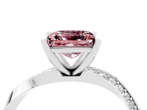 White gold Princess Cut Morganite Engagement Ring with Side Stone Accents and Four-Prong Setting_43