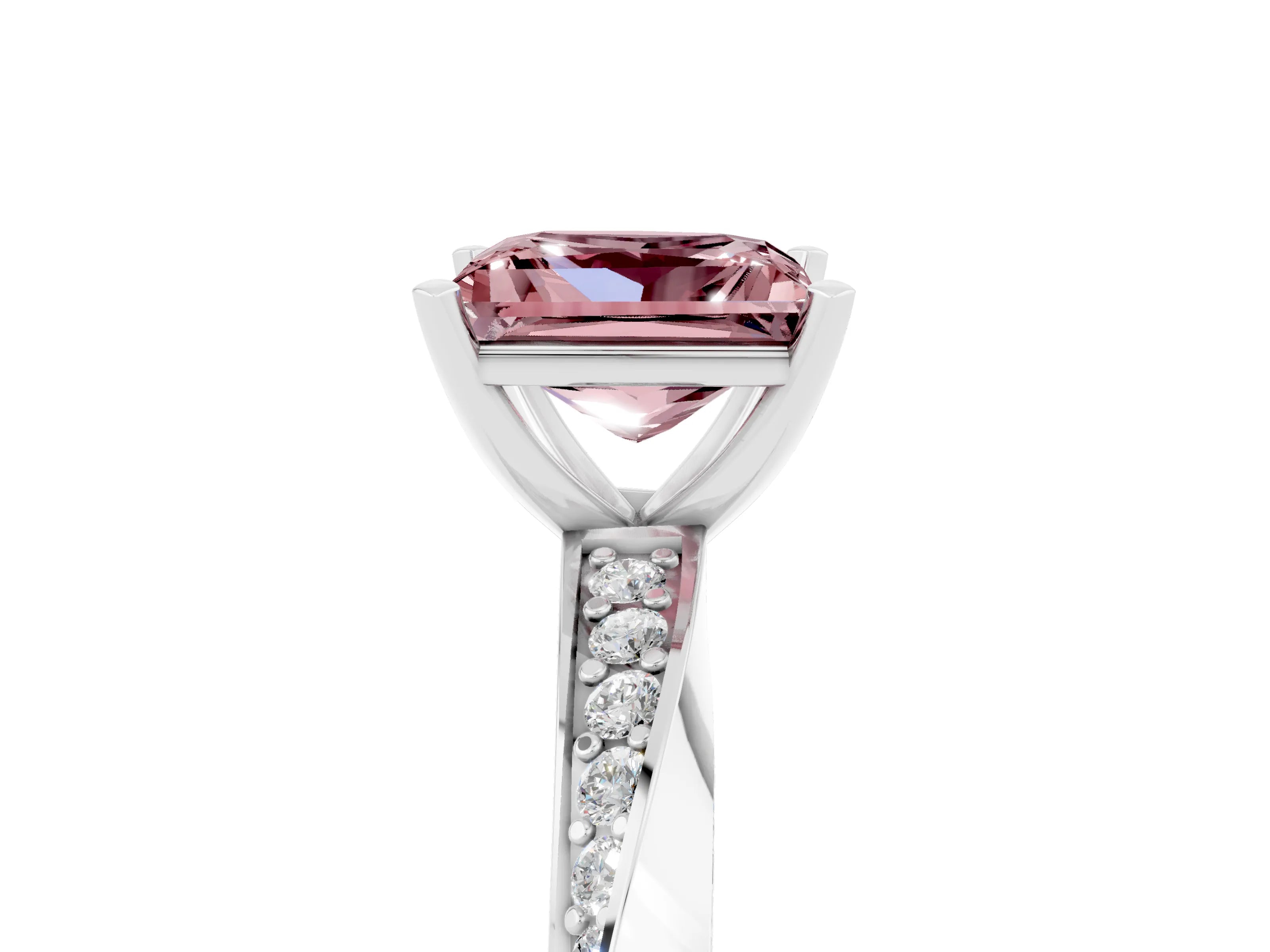 White gold Princess Cut Morganite Engagement Ring with Side Stone Accents and Four-Prong Setting_44