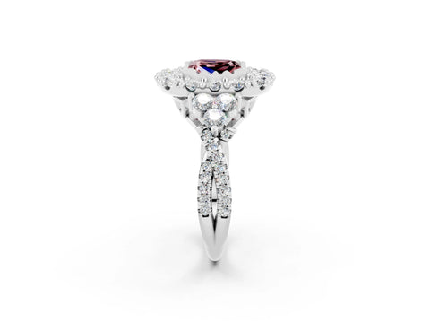 White gold Princess Cut Morganite Halo Ring with Pavé Band and Four-Prong Setting_14