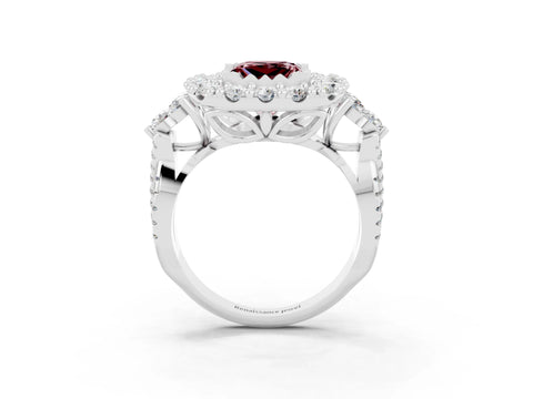 White gold Princess Cut Morganite Halo Ring with Pavé Band and Four-Prong Setting_15