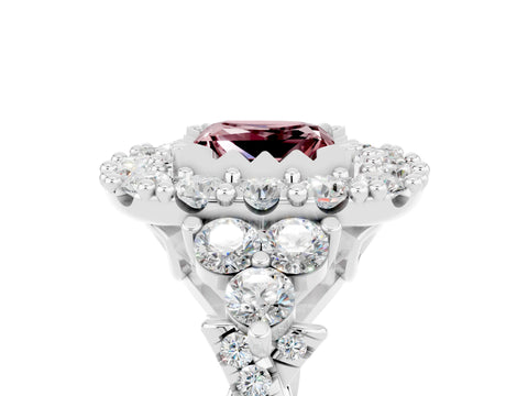 White gold Princess Cut Morganite Halo Ring with Pavé Band and Four-Prong Setting_17
