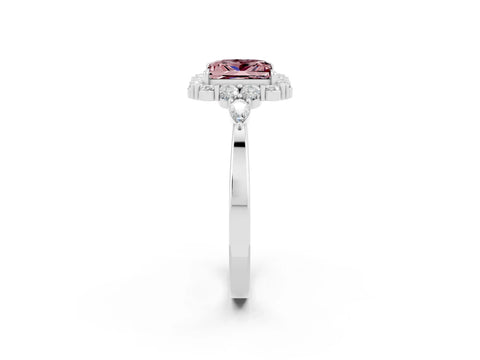 White gold Princess Cut Morganite Halo Ring with Pear Side Stones and Prong Setting_26
