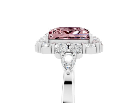 White gold Princess Cut Morganite Halo Ring with Pear Side Stones and Prong Setting_29