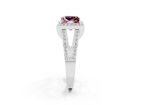 White gold Princess Cut Morganite Halo Ring with Split Shank U-Prong Band and Four-Prong Setting_2