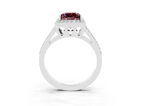 White gold Princess Cut Morganite Halo Ring with Split Shank U-Prong Band and Four-Prong Setting_3