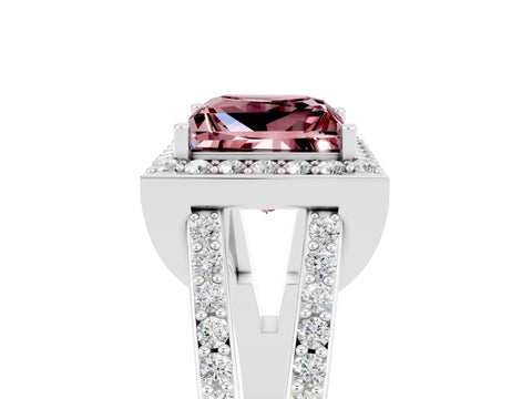 White gold Princess Cut Morganite Halo Ring with Split Shank U-Prong Band and Four-Prong Setting_5