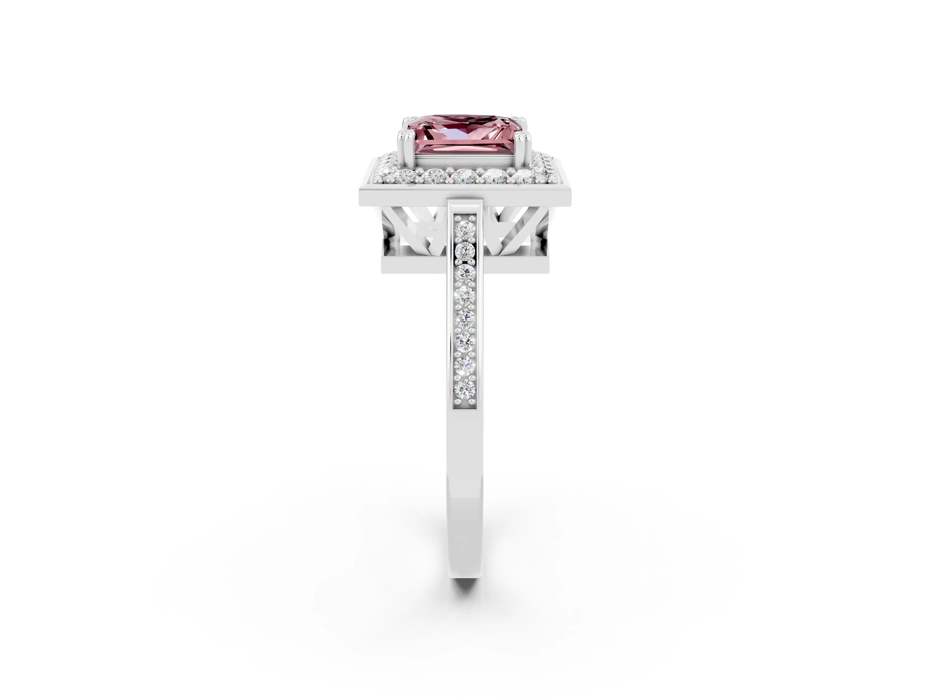 White gold Princess Cut Morganite Halo Ring with Split Shank and Four-Prong Setting_14