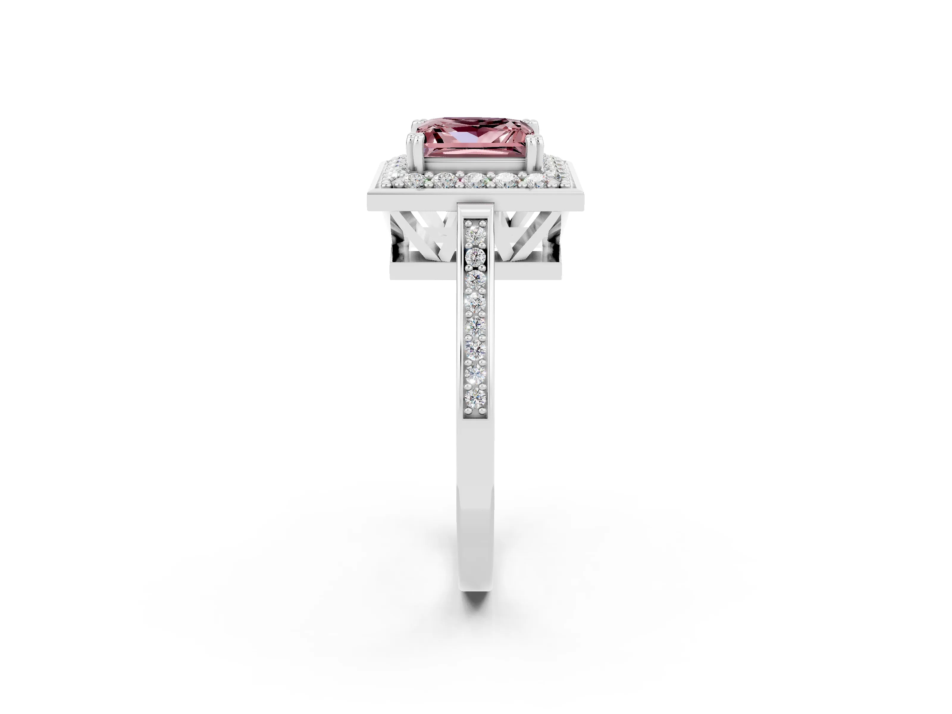 White gold Princess Cut Morganite Halo Ring with Split Shank and Four-Prong Setting_14