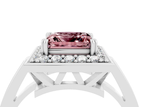 White gold Princess Cut Morganite Halo Ring with Split Shank and Four-Prong Setting_16