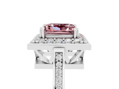 White gold Princess Cut Morganite Halo Ring with Split Shank and Four-Prong Setting_17