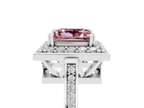 White gold Princess Cut Morganite Halo Ring with Split Shank and Four-Prong Setting_17