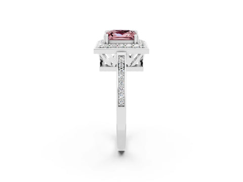 White gold Princess Cut Morganite Halo Ring with Split Shank and Four-Prong Setting_21