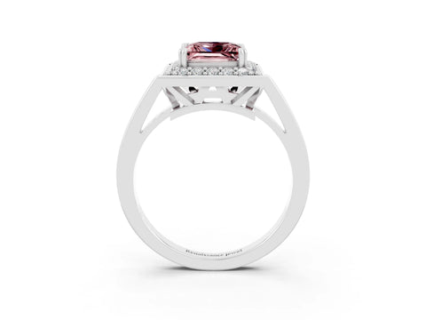 White gold Princess Cut Morganite Halo Ring with Split Shank and Four-Prong Setting_22