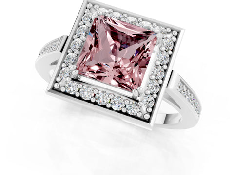 White gold Princess Cut Morganite Halo Ring with Split Shank and Four-Prong Setting_25